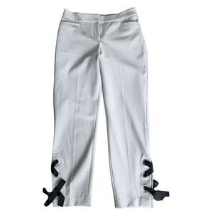 Express Pants Stretch Mid Rise Beige Dress Slacks Lace Up XSP Career Fresh